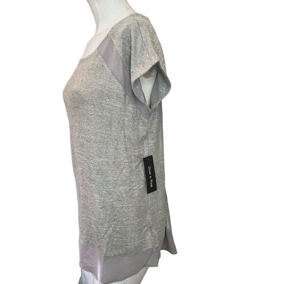 Ladies Small Knit Sleeveless Long Blouse Tunic Gray Gold Metallic Satin Trim NWT - Picture 2 of 5